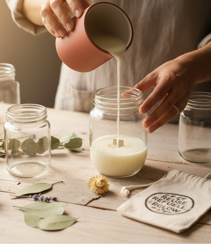 An image showing a sustainable practice of refilling natural organic candles